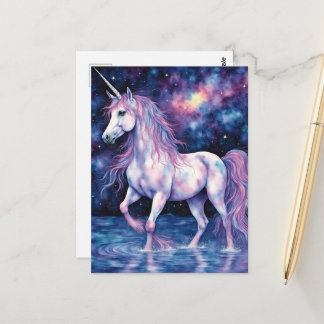Pretty Purple Unicorn In The Lake Postcard