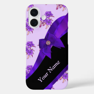 Pretty purple vintage floral flower pattern iPhone 16 case