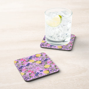 Pretty Purple Vintage Flower Pattern Coaster