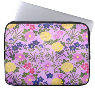 Pretty Purple Vintage Flower Pattern Laptop Sleeve