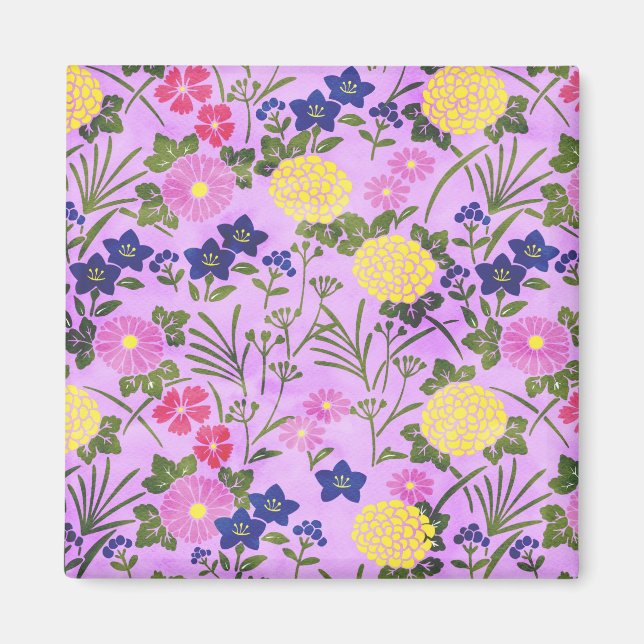 Pretty Purple Vintage Flower Pattern Magnet (Front)