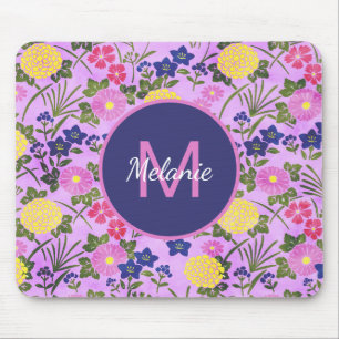 Pretty Purple Vintage Flower Pattern Monogram Mouse Mat