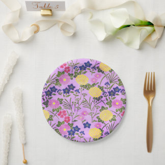 Pretty Purple Vintage Flower Pattern Paper Plate