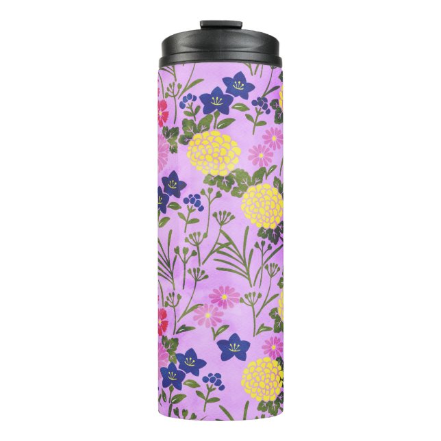 Pretty Purple Vintage Flower Pattern Thermal Tumbler (Front)