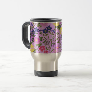 Pretty Purple Vintage Flower Pattern Travel Mug