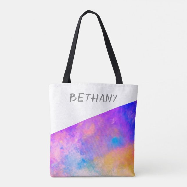 pretty purple watercolor design modern monogram tote bag (Back)