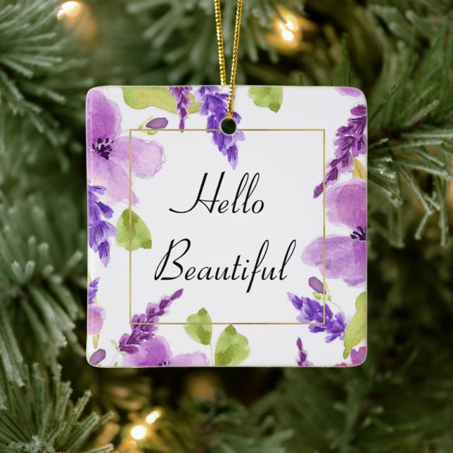 Pretty Purple Watercolor Floral     Ceramic Ornament (Tree)