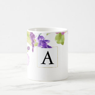Pretty Purple Watercolor Floral Monogram Coffee Mug