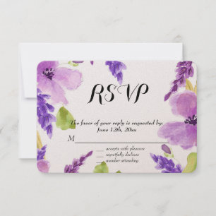 Pretty Purple Watercolor Floral  RSVP Card