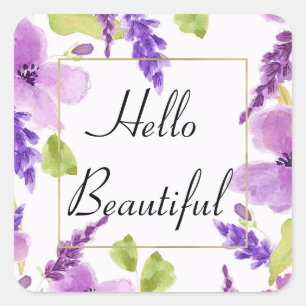 Pretty Purple Watercolor Floral   Square Sticker