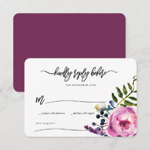 Pretty Purple Watercolor Flowers RSVP Invitation