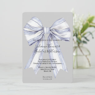 Pretty Purple White Bow Grey Wedding Invitation
