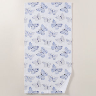 Pretty Purple White Butterflies Beach Towel