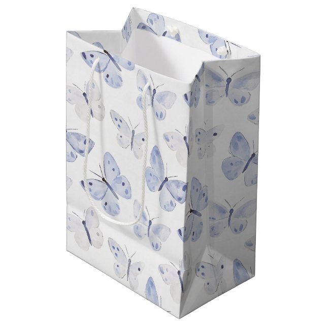 Pretty Purple White Butterflies Birthday Medium Gift Bag (Front Angled)