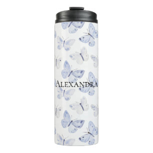 Pretty Purple White Butterflies Birthday Thermal Tumbler