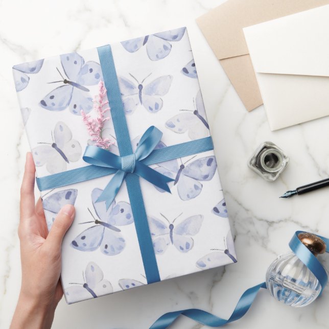 Pretty Purple White Butterflies Birthday Wrapping Paper (Gifting)