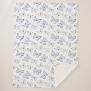 Pretty Purple White Butterflies  Sherpa Blanket