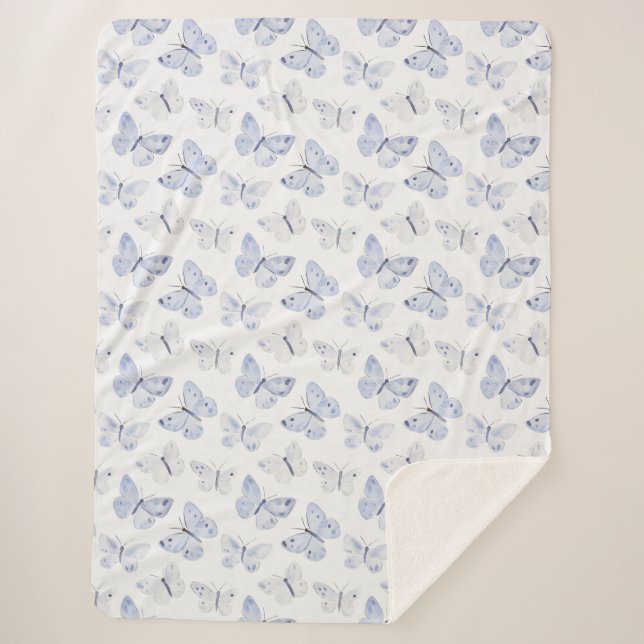 Pretty Purple White Butterflies  Sherpa Blanket (Front)