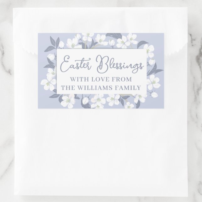 Pretty Purple White Floral Easter Blessings Party Rectangular Sticker (Bag)