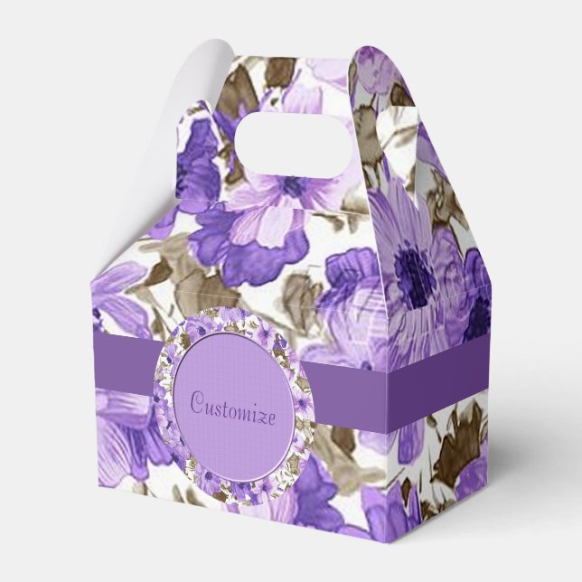 Pretty Purple & White Floral Gable Favour Box (Front Side)