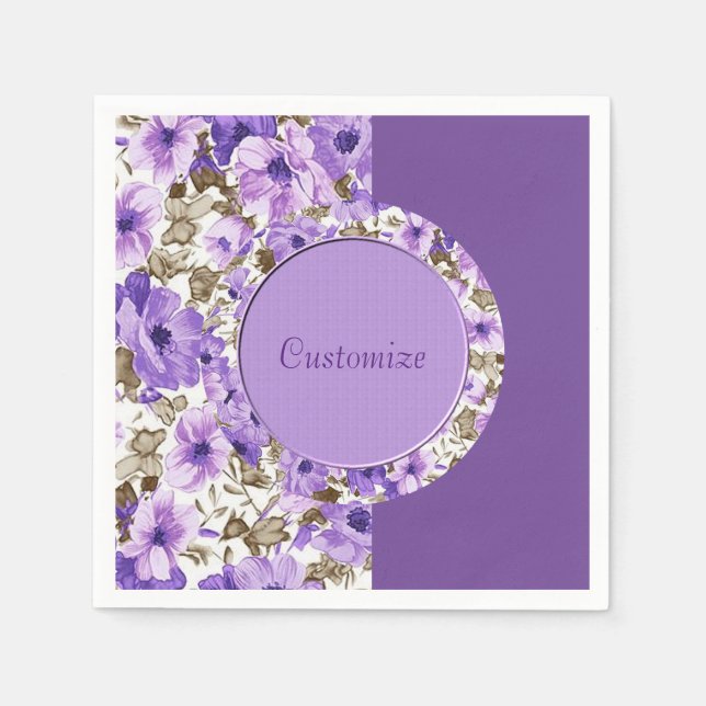 Pretty Purple & White Floral Napkins 4 (Front)