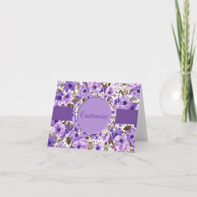 Pretty Purple & White Floral Note Card (Front)