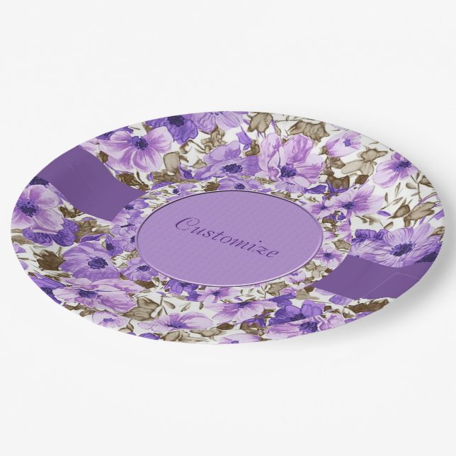 Pretty Purple & White Floral Paper Plates 3 (Angled)