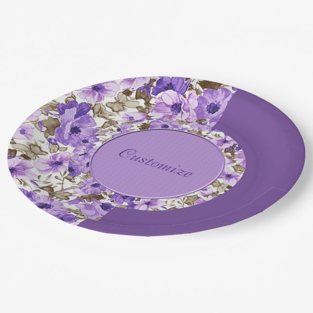 Pretty Purple & White Floral Paper Plates 5 (Angled)