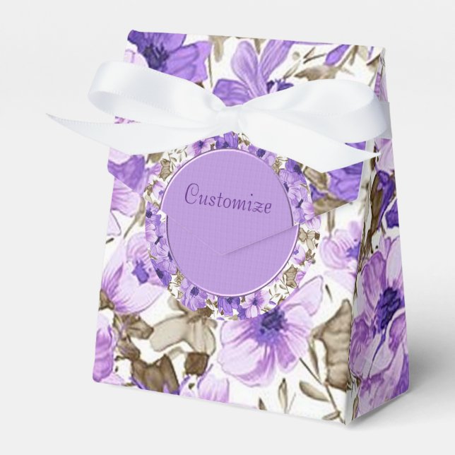 Pretty Purple & White Floral Tent Favour Box (Front Side)