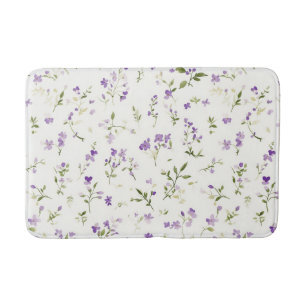 Pretty Purple White Flowers Bath Mat