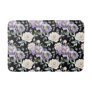 Pretty Purple White Flowers Bath Mat