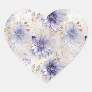 Pretty Purple White Flowers Heart Sticker