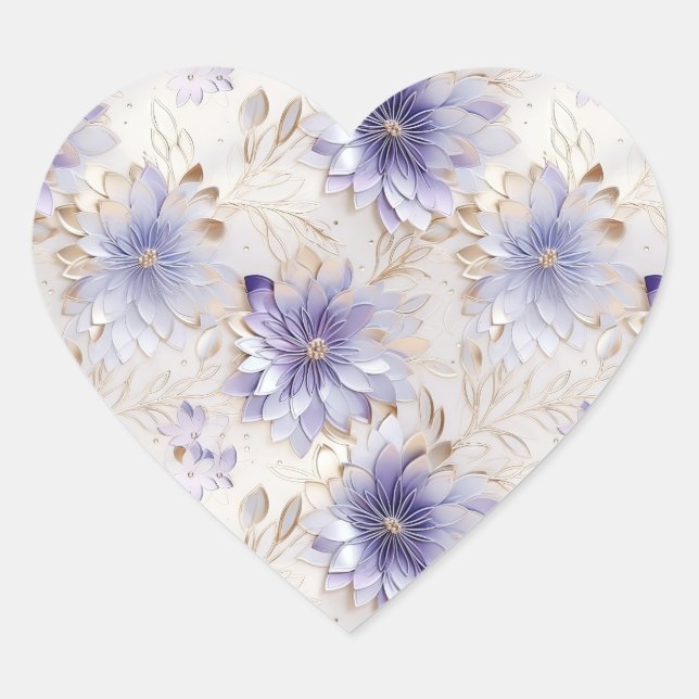 Pretty Purple White Flowers Heart Sticker (Front)