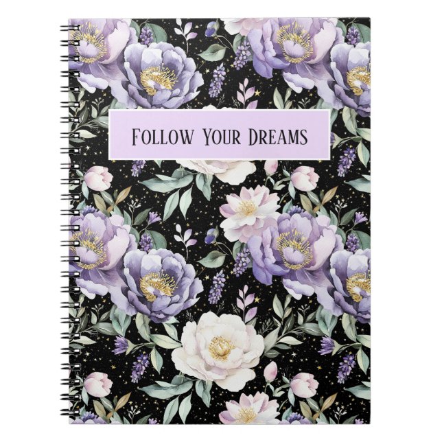 Pretty Purple White Flowers Notebook (Front)