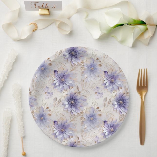 Pretty Purple White Flowers Paper Plate (Wedding)