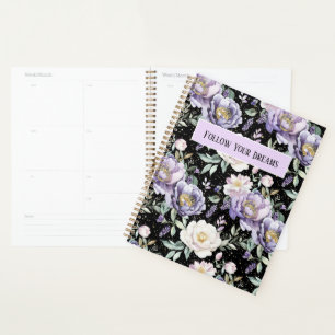 Pretty Purple White Flowers Planner