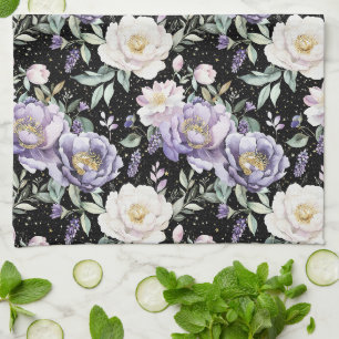 Pretty Purple White Flowers Tea Towel