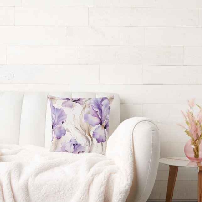 Pretty Purple White Iris Flowers Cushion (Couch)