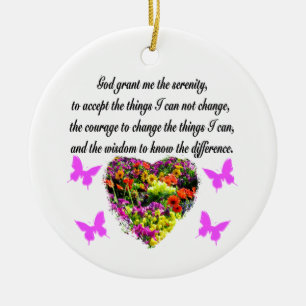 PRETTY PURPLE WILD FLOWER SERENITY PRAYER PHOTO CERAMIC TREE DECORATION
