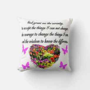 PRETTY PURPLE WILD FLOWER SERENITY PRAYER PHOTO CUSHION