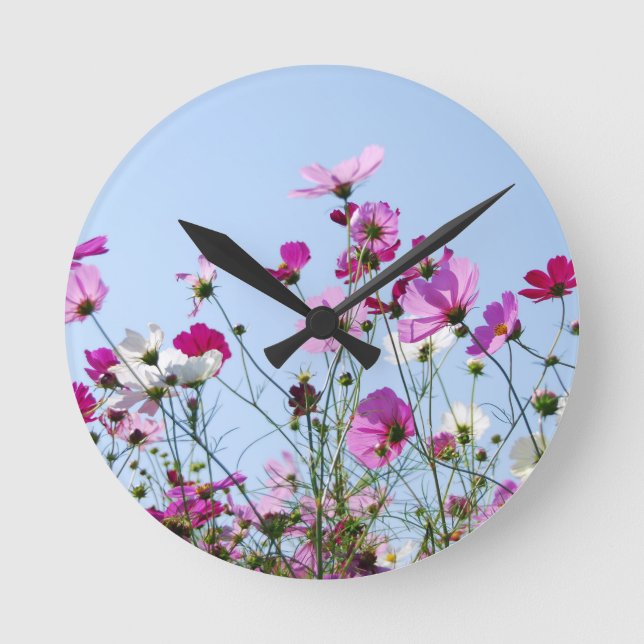 Pretty Purple Wild Flowers Meadow Round Clock (Front)