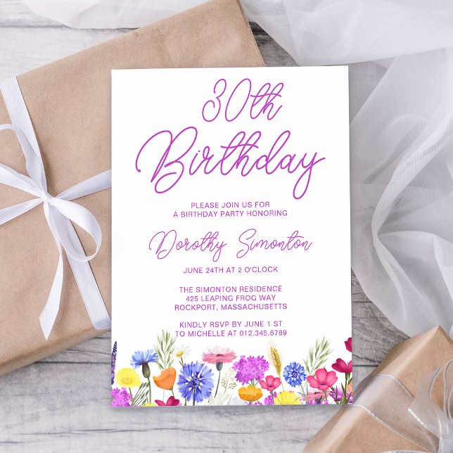 Pretty Purple Wildflower Adult 30th Birthday Invitation (Creator Uploaded)