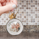 Pretty Purple Wildflower Mother's Day Photo  Key Ring<br><div class="desc">Photo keychain with delicate wildflowers for Mother's day - or edit the text for any other occasion. The photo template is set up for you to add your picture, which is displayed in round shape. This elegant and gentle design has a floral photo frame with purple wild flowers and greenery....</div>
