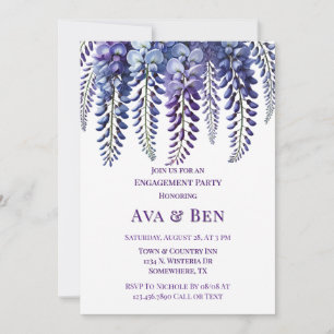 Pretty Purple Wisteria Flowers Engagement Party Invitation