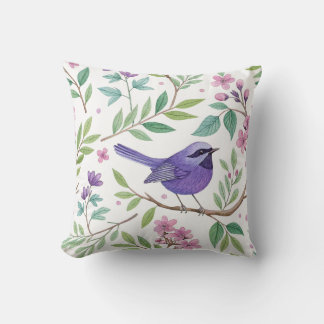 Pretty Purple Wren Accent Throw Pillow Square