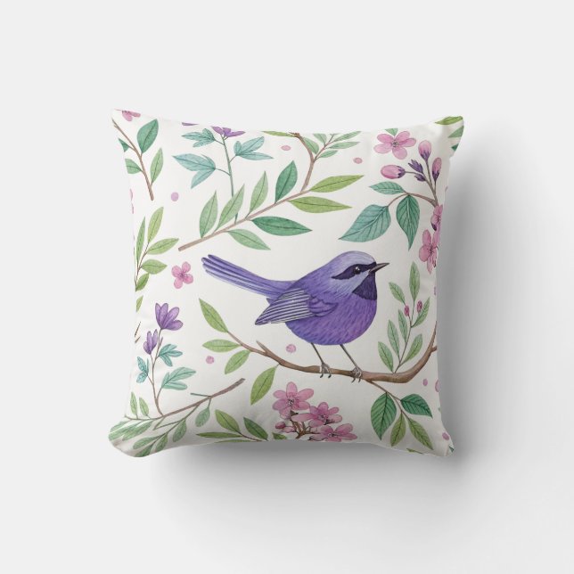 Pretty Purple Wren Accent Throw Pillow Square (Front)