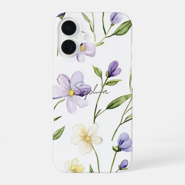 Pretty Purple Yellow Flowers iPhone 16 Case (Back)
