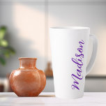 Pretty Purple Your Name Handwritten Script Custom Latte Mug<br><div class="desc">A pretty personalised purple monogram latte mug for a girl or guy who loves simple,  handwritten gifts. Beautiful cursive script down the side of your bottle spelling out your name in cute typography.</div>