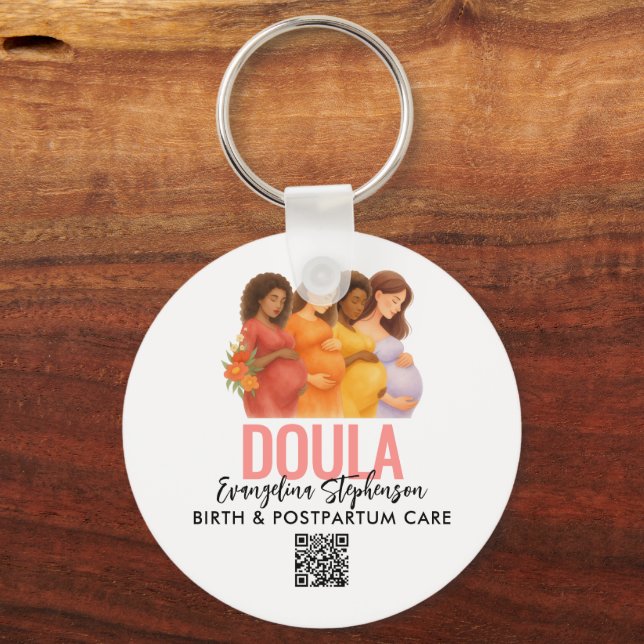 Pretty QR Code Professional Birth Postpartum Doula Key Ring (Front)