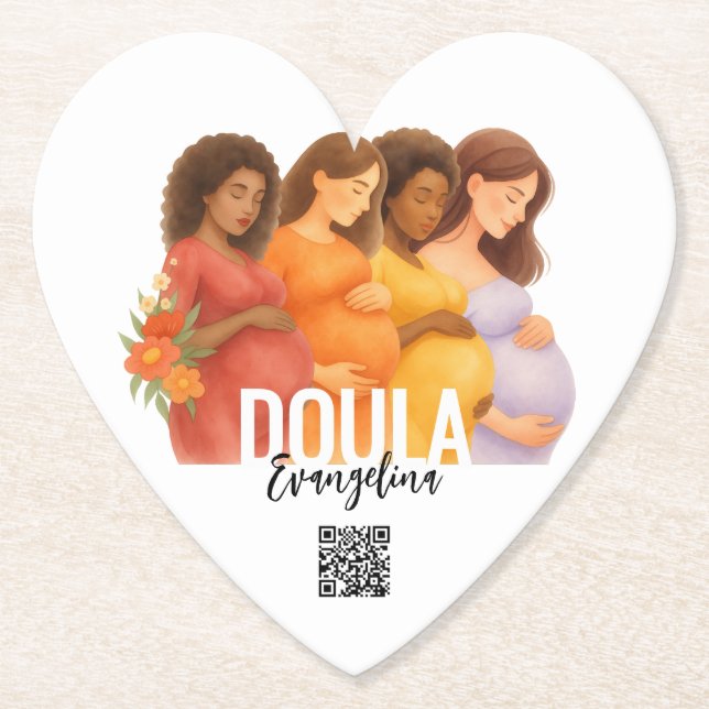 Pretty QR Code Professional Birth Postpartum Doula Paper Coaster (Front)